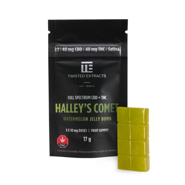 TwistedExtractsWatermelonHalleysNEW.jpg 1:1 Halley’s Comet Watermelon Jelly Bomb | Sativa | 1:1 40MG | Twisted Extracts